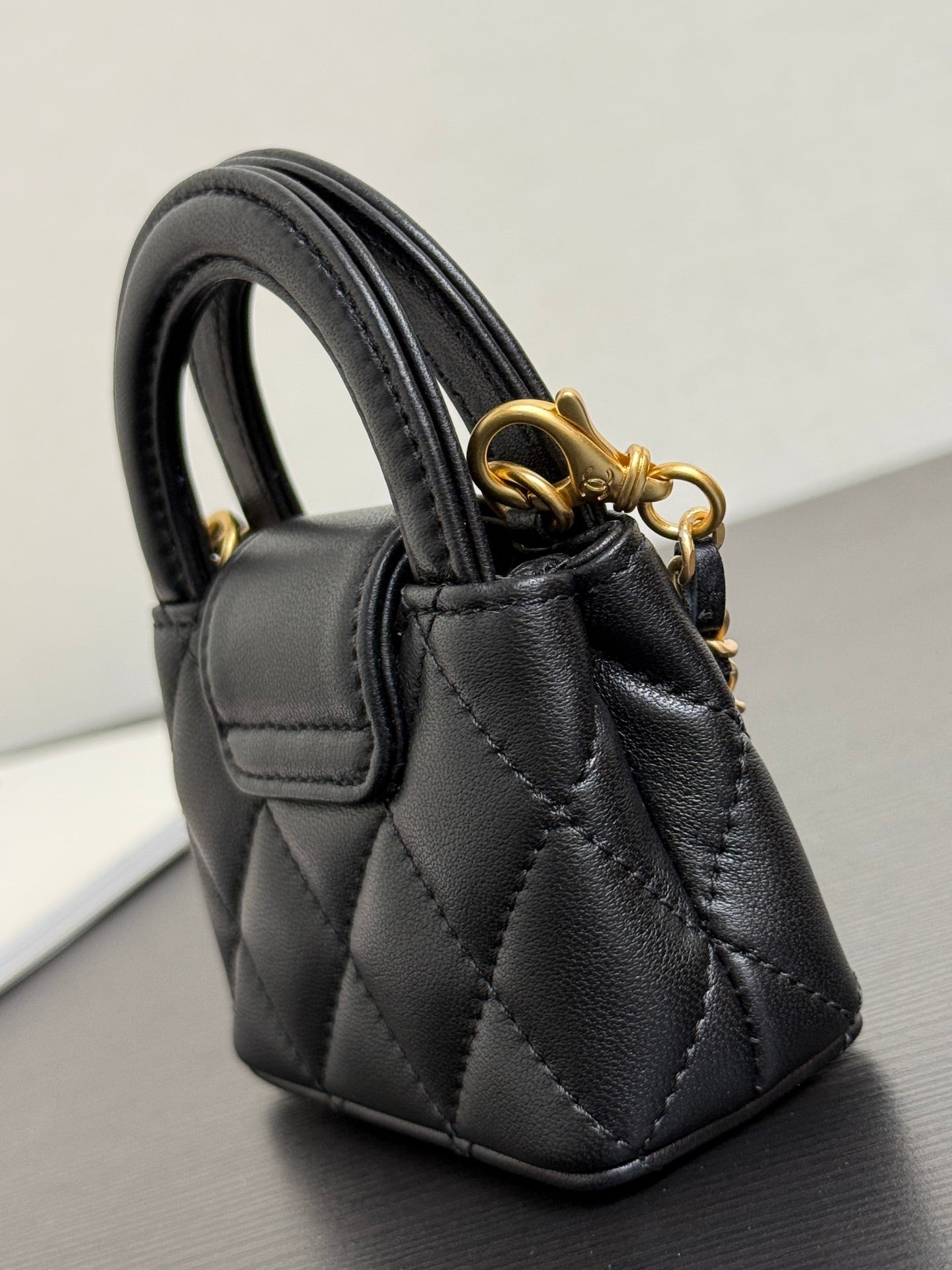 CC Mini Kelly Bag Charm Black Lambskin