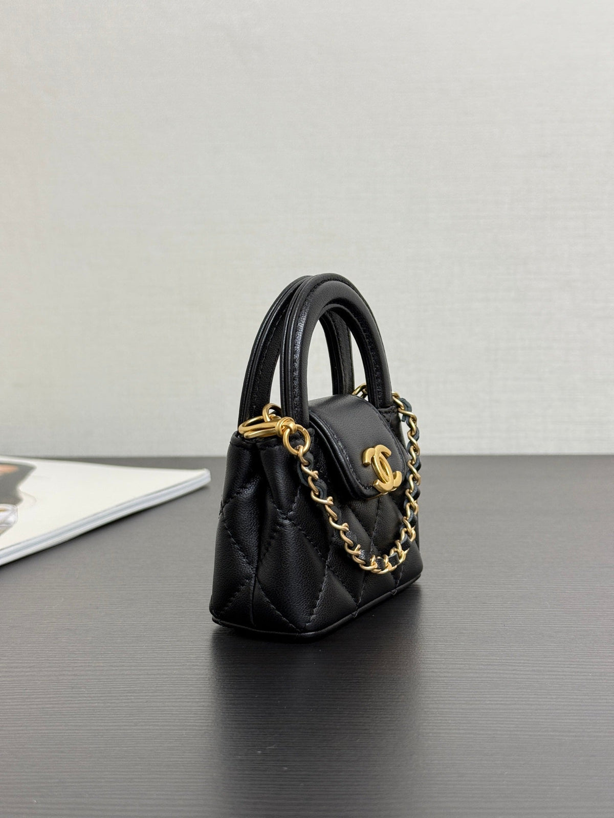CC Mini Kelly Bag Charm Black Lambskin