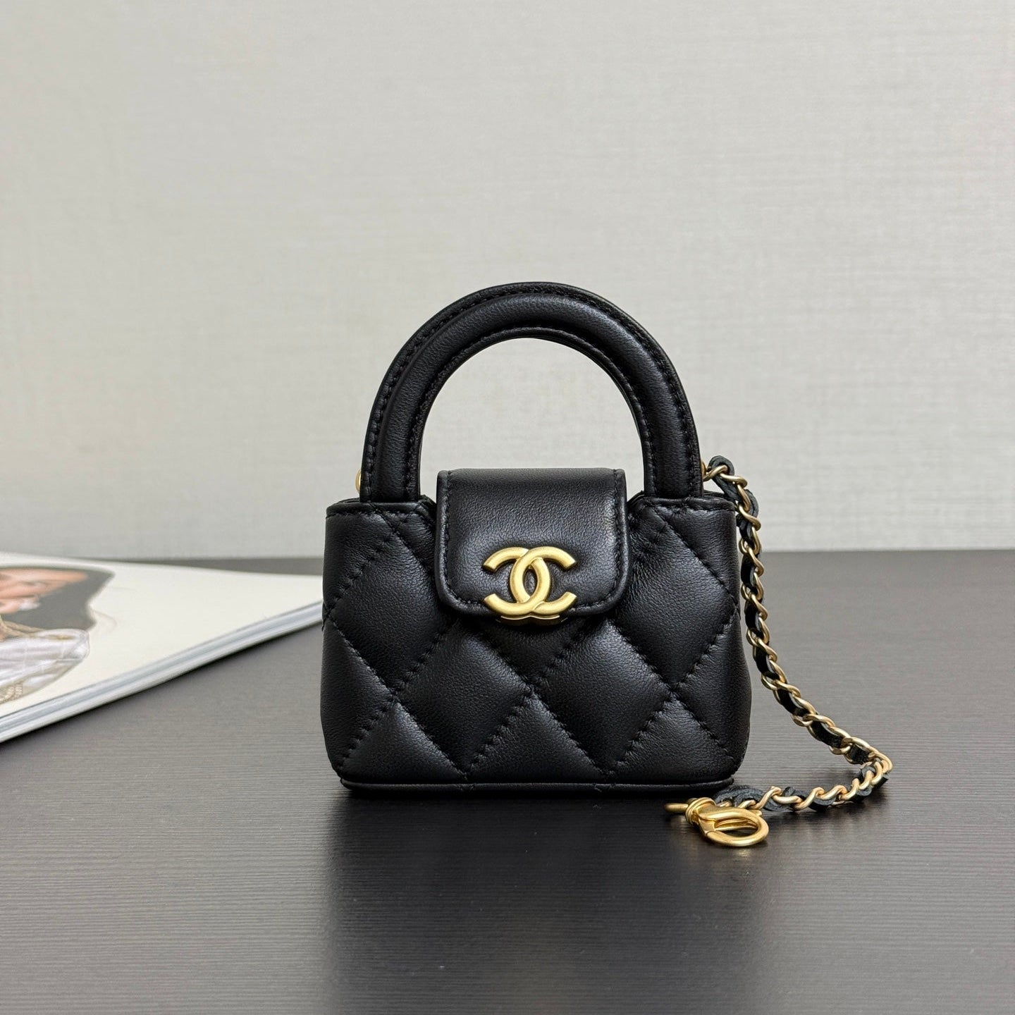 CC Mini Kelly Bag Charm Black Lambskin