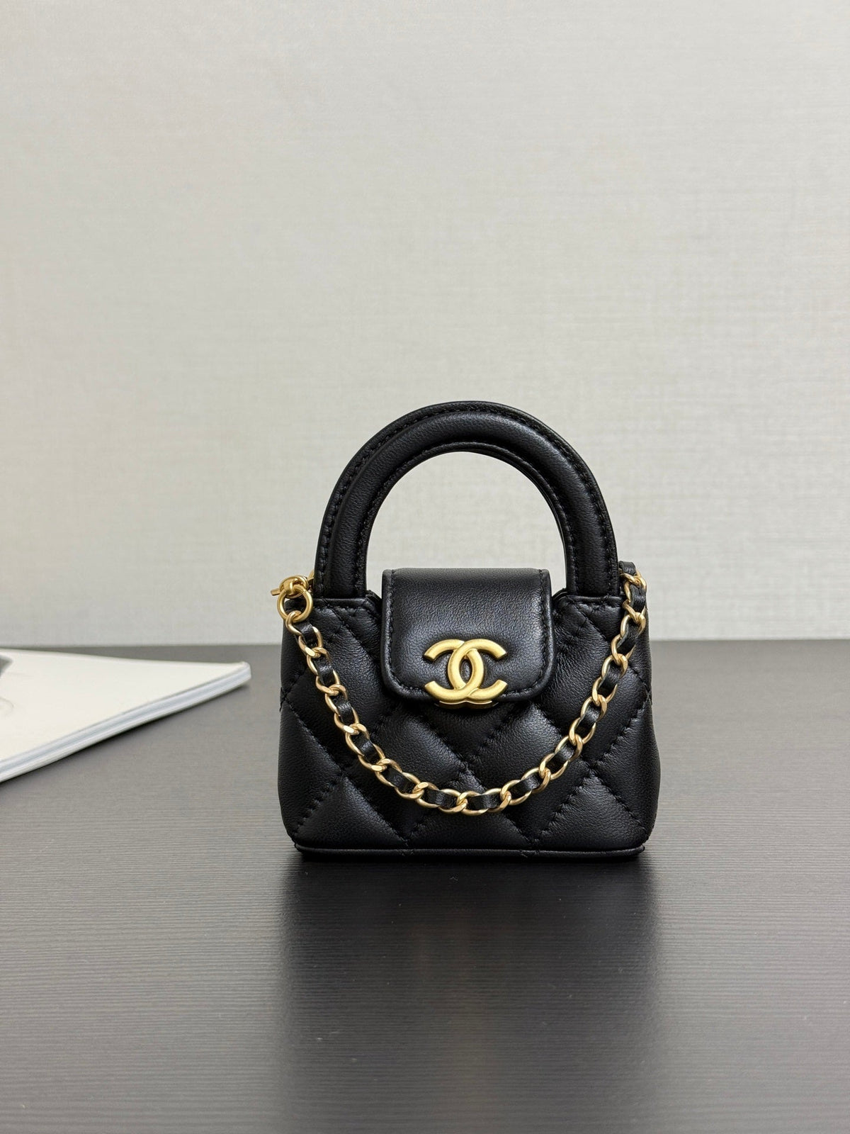CC Mini Kelly Bag Charm Black Lambskin