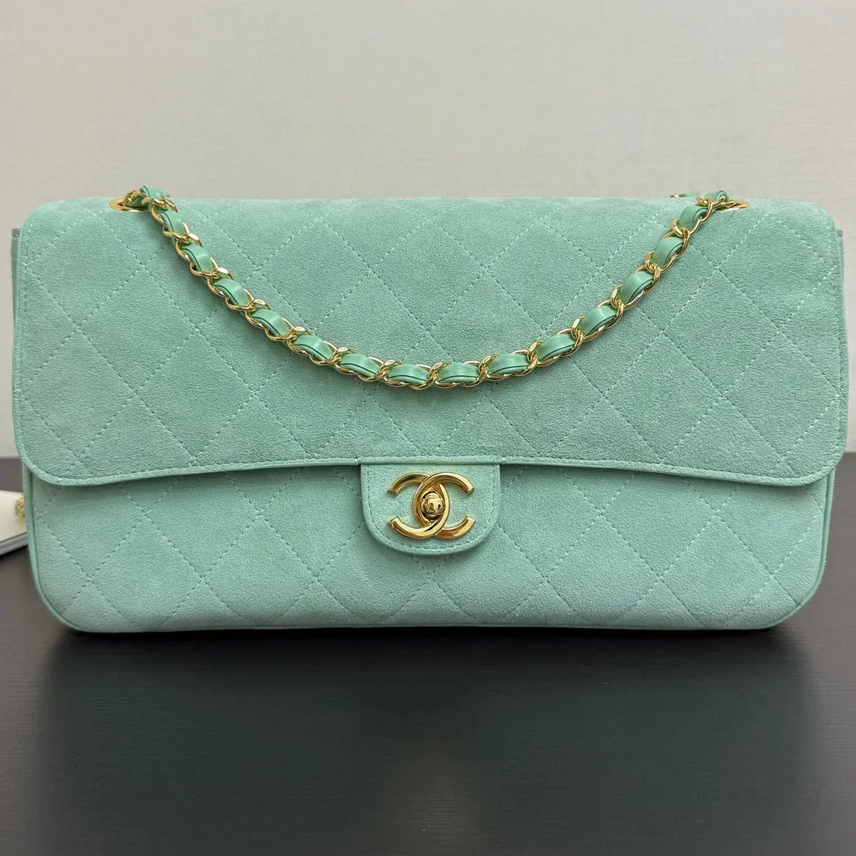 CC 2026 Flap Bag 34cm Mint Green Suede Leather