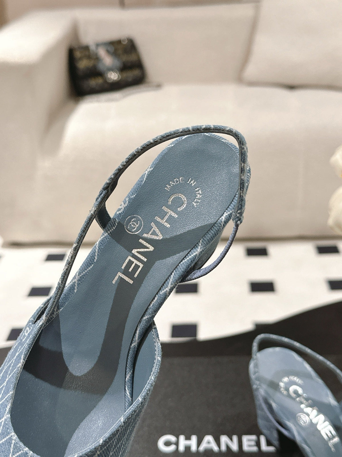 cc 25c slingback 55mm cross line pattern light blue denim 237487