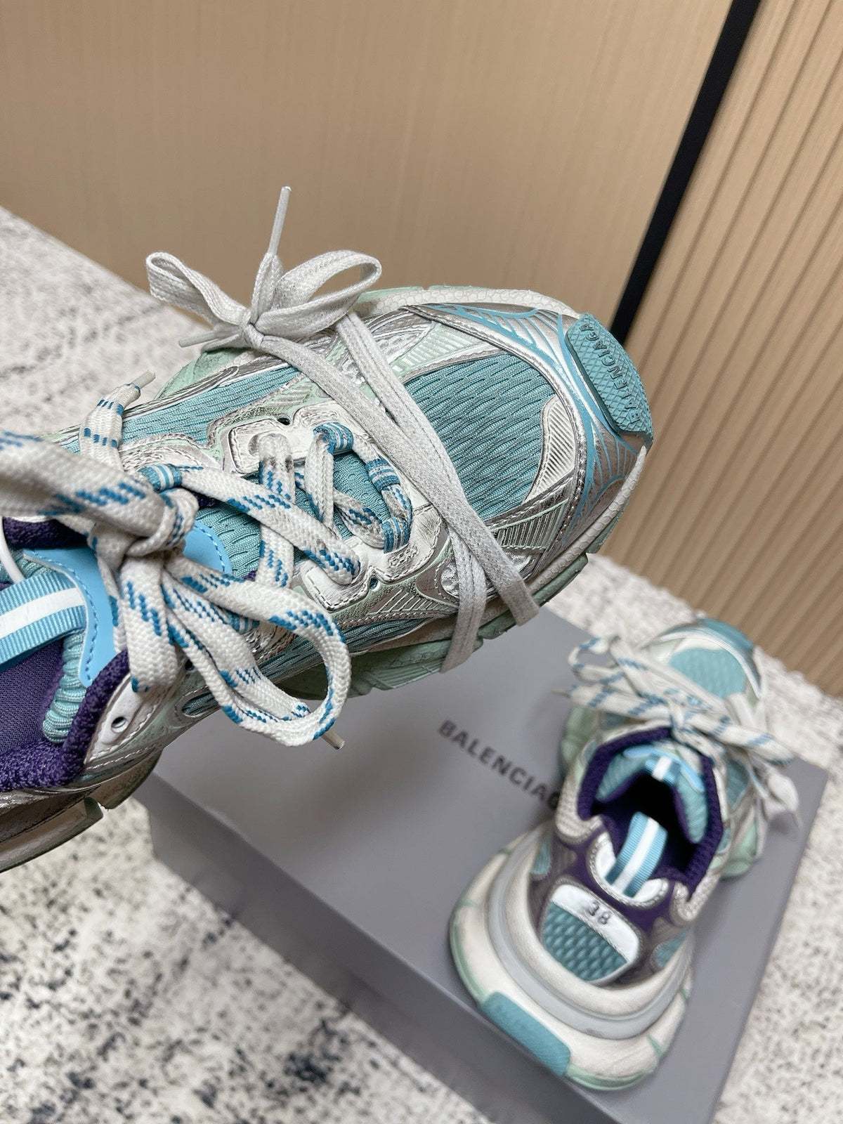 Balenciaga Sneaker Mesh Lace-up Light Blue Fabric 534180