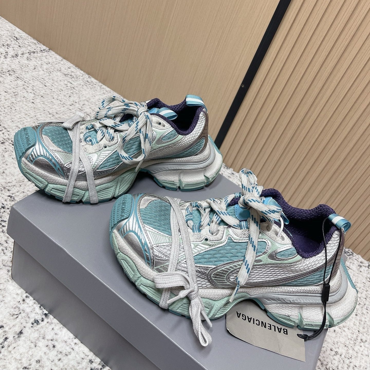 Balenciaga Sneaker Mesh Lace-up Light Blue Fabric 534180