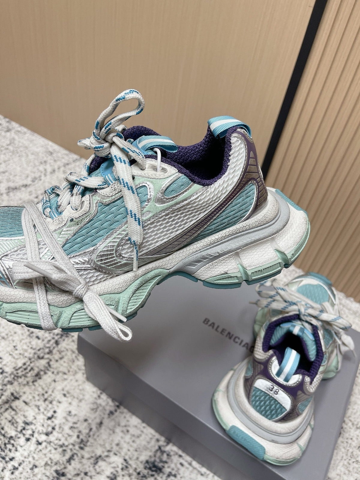 Balenciaga Sneaker Mesh Lace-up Light Blue Fabric 534180