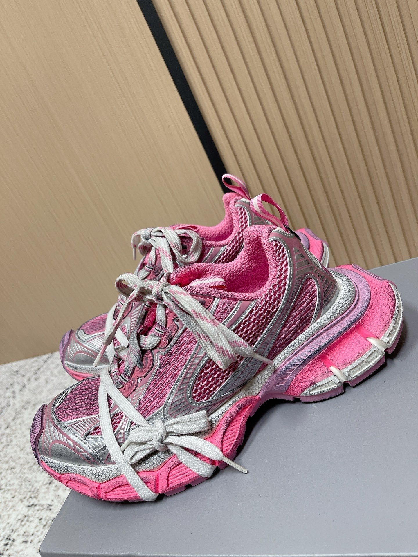 Balenciaga Sneaker Mesh Lace-up Pink Gray Fabric 534181