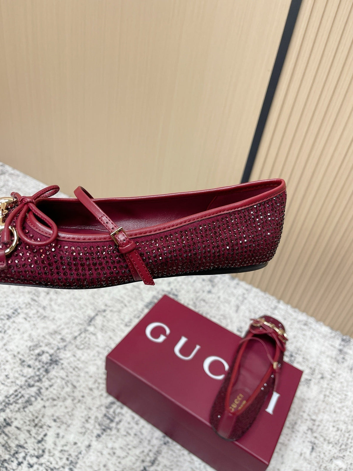GG 26s Ballet Flats In Red With Crystals