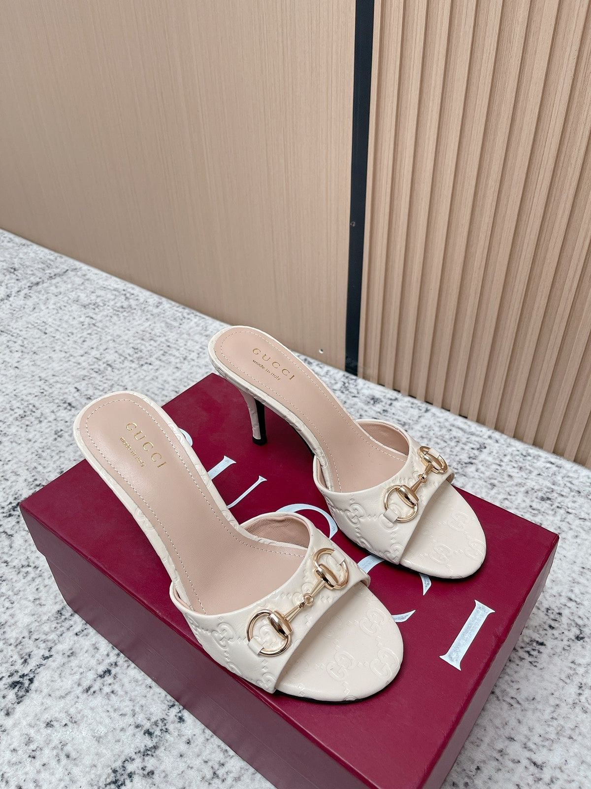 GG Sandal With Horsebit 8.5cm White Shiny Leather 752223