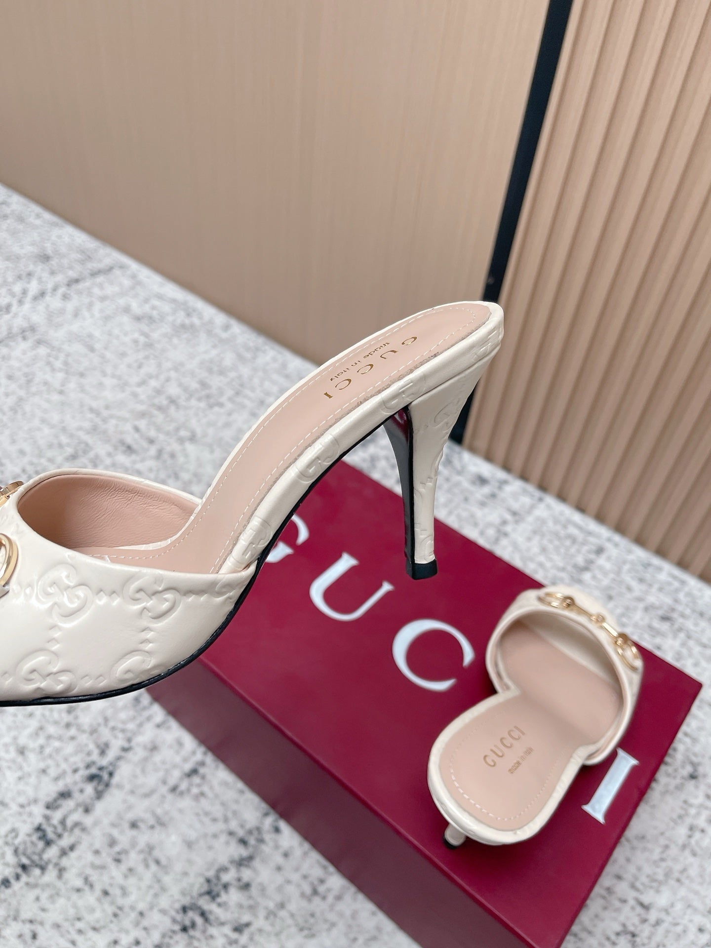 GG Sandal With Horsebit 8.5cm White Shiny Leather 752223