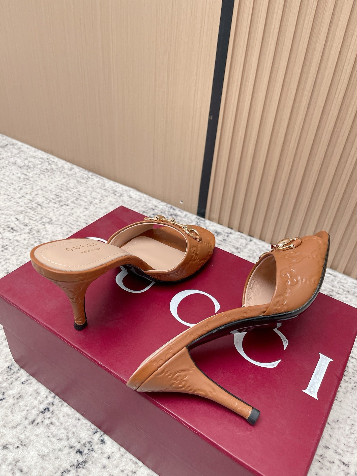 GG Sandal With Horsebit 8.5cm Brown Shiny Leather 752224