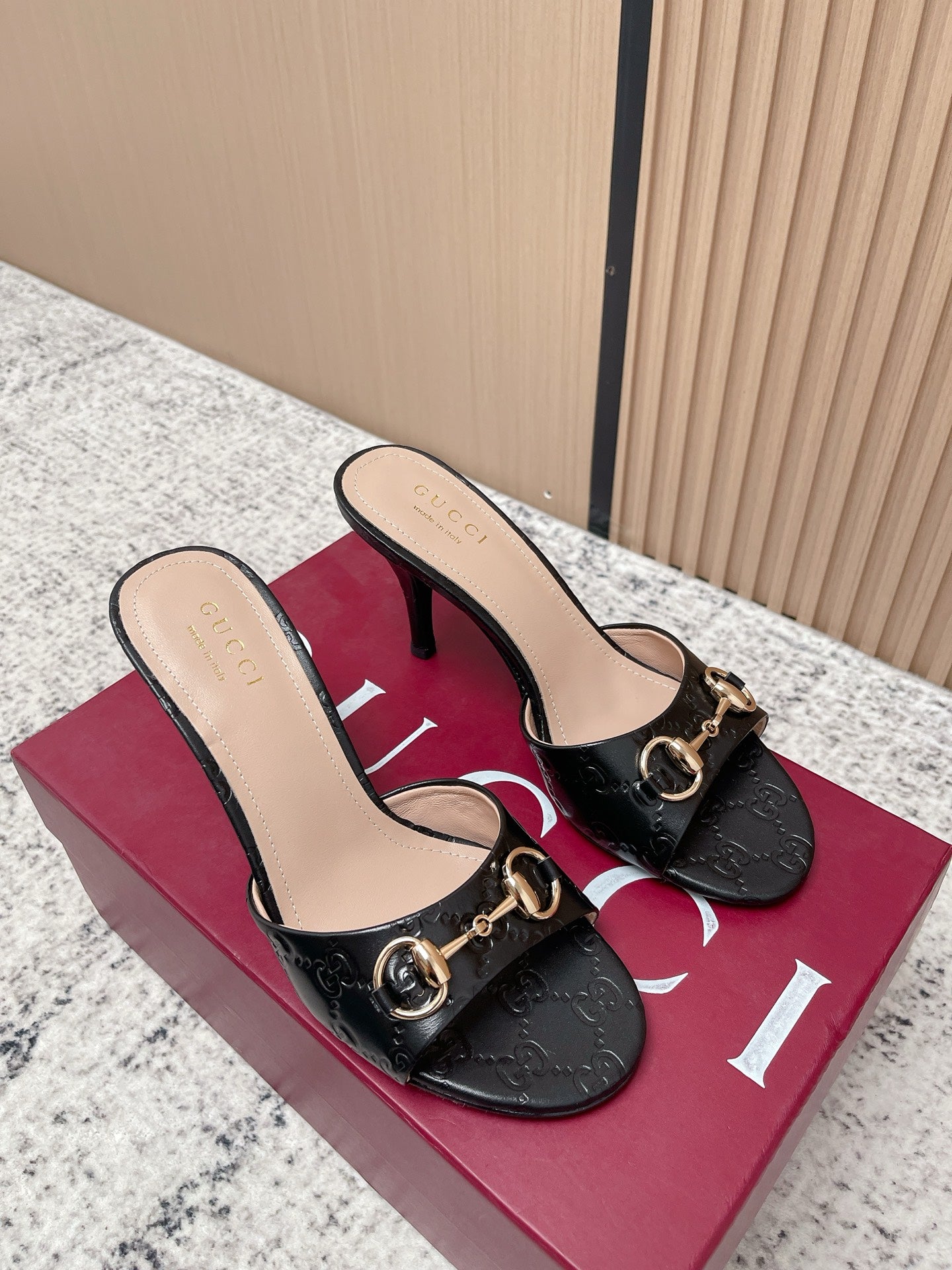GG Sandal With Horsebit 8.5cm Black Shiny Leather 752225