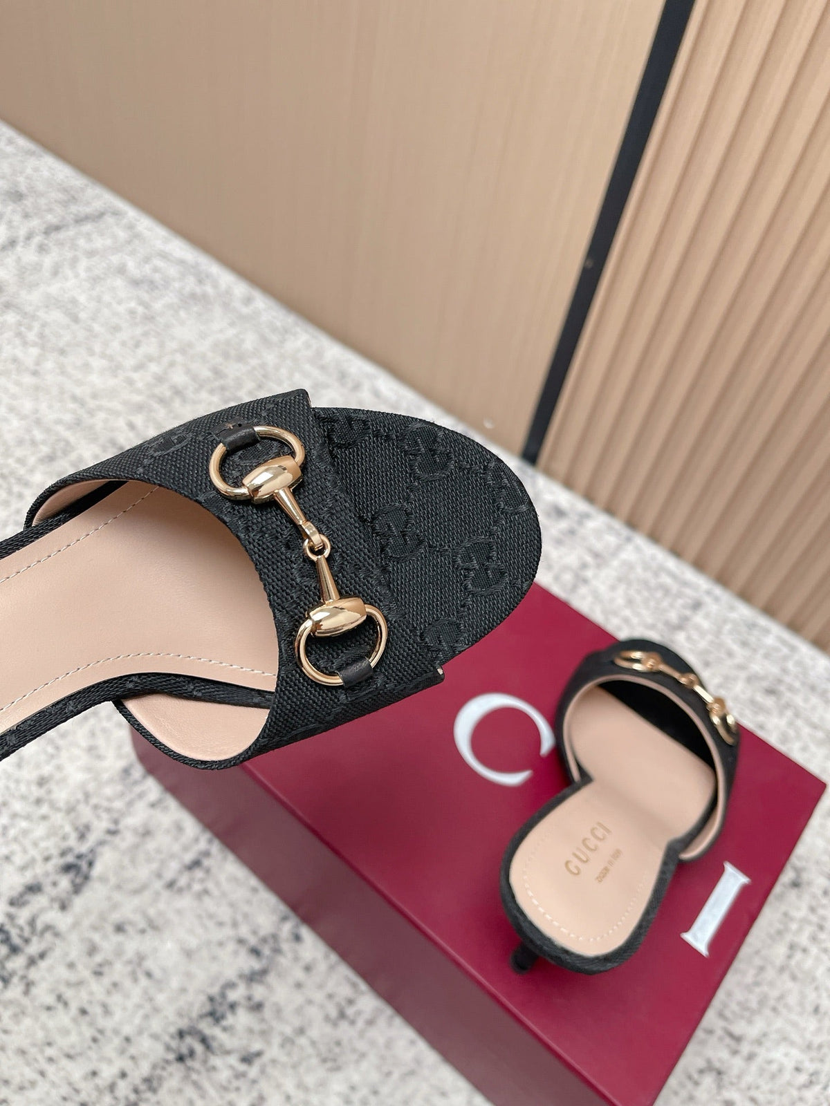 GG Sandal With Horsebit 8.5cm Black Canvas 752226