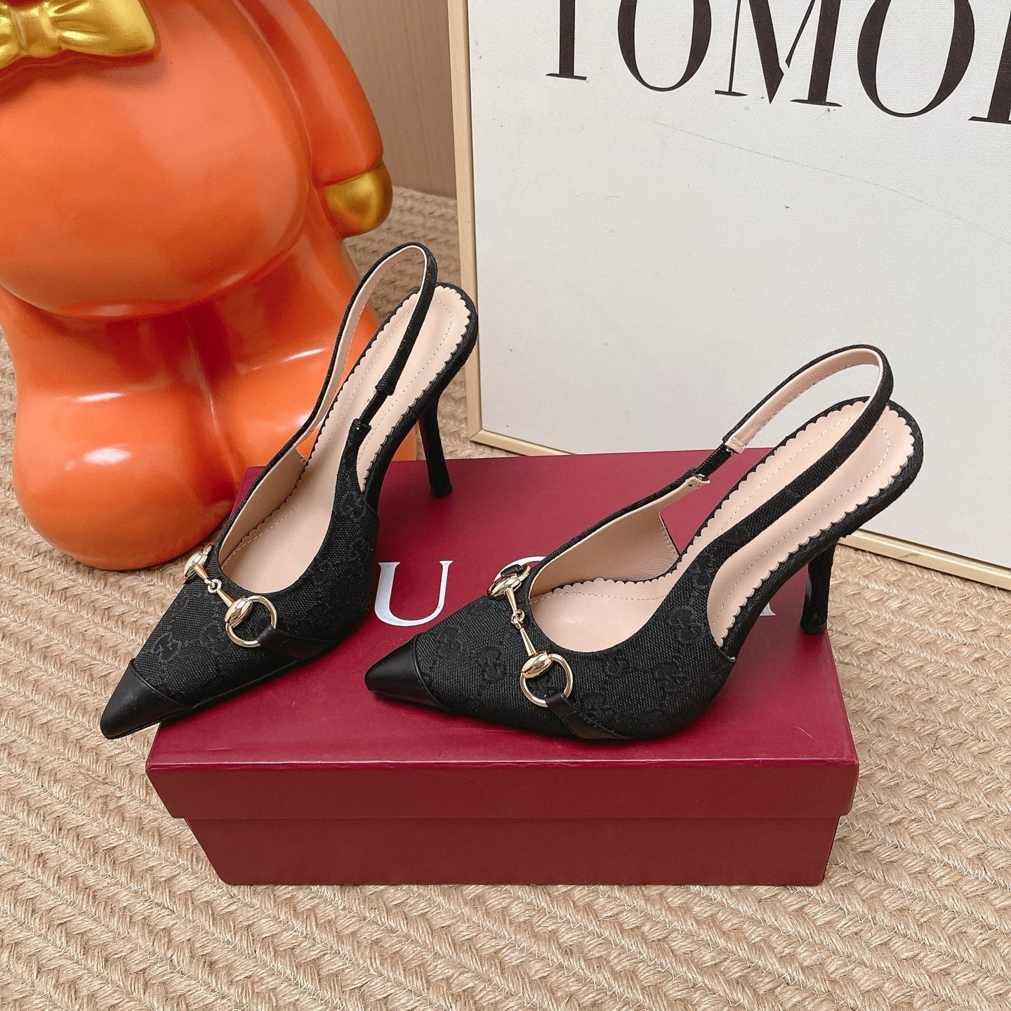 GG 26s Slingback Pump 10.5cm With Horsebit Black Leather Canvas 901313