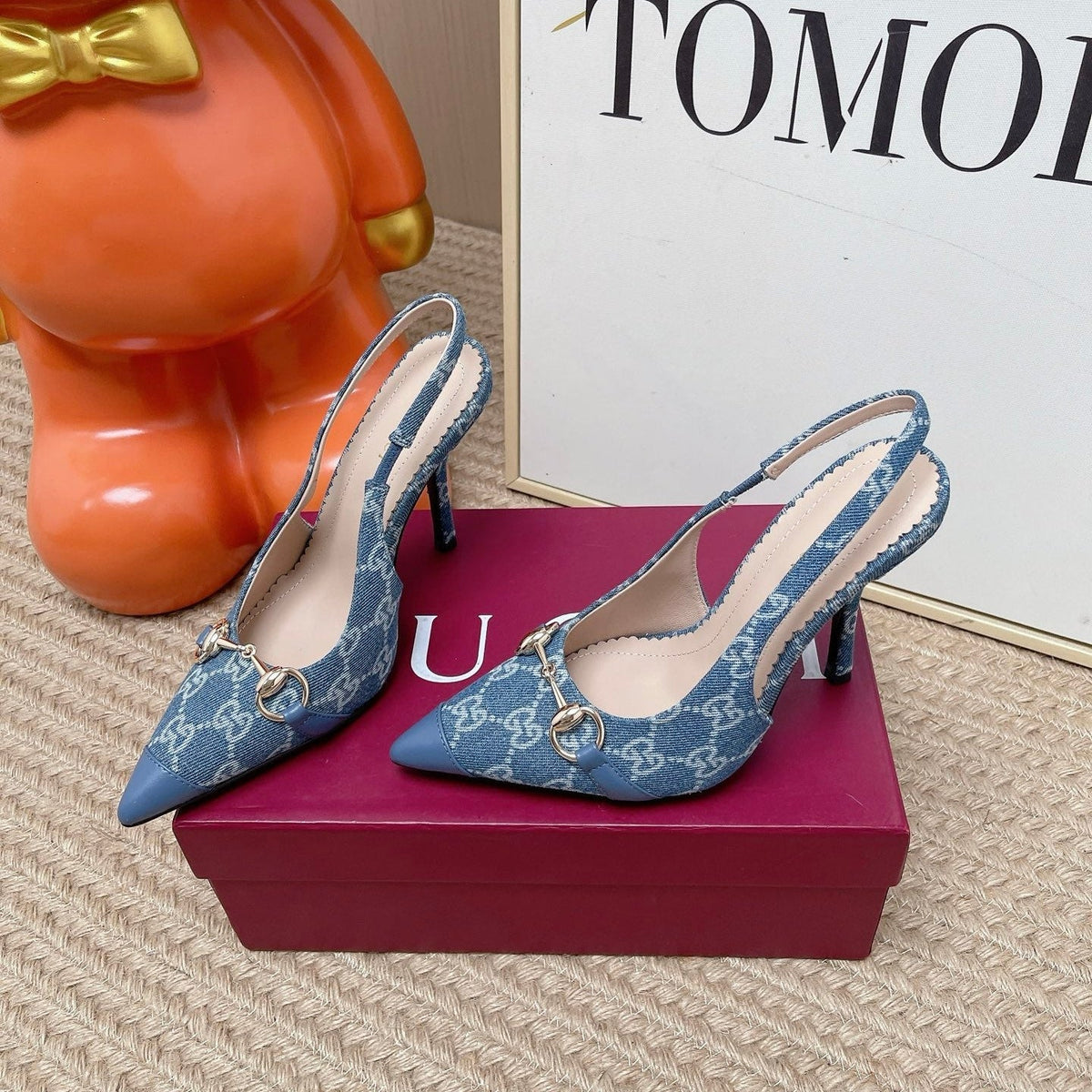 GG 26s Slingback Pump 10.5cm With Horsebit Blue Leather Canvas 901314