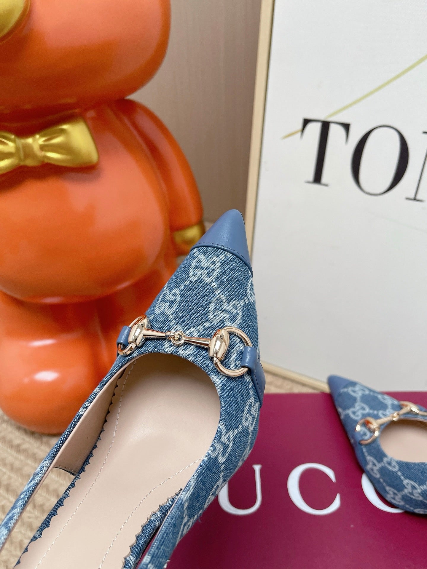 GG 26s Slingback Pump 10.5cm With Horsebit Blue Leather Canvas 901314