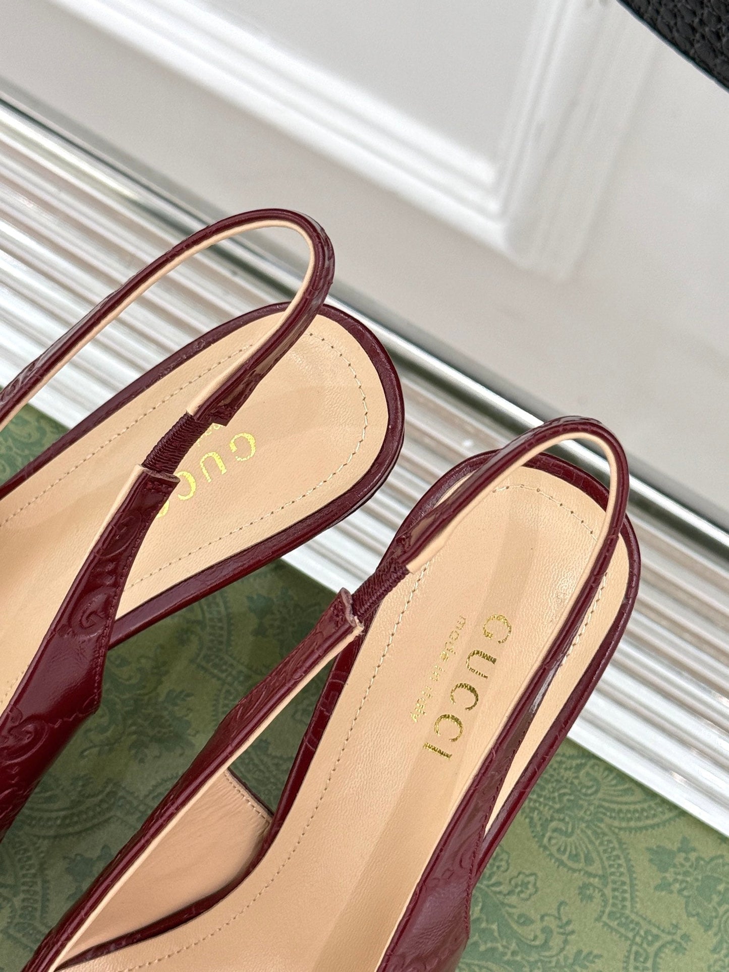 GG Horsebit Slingback 100MM Burgundy GG Leather Point Toe