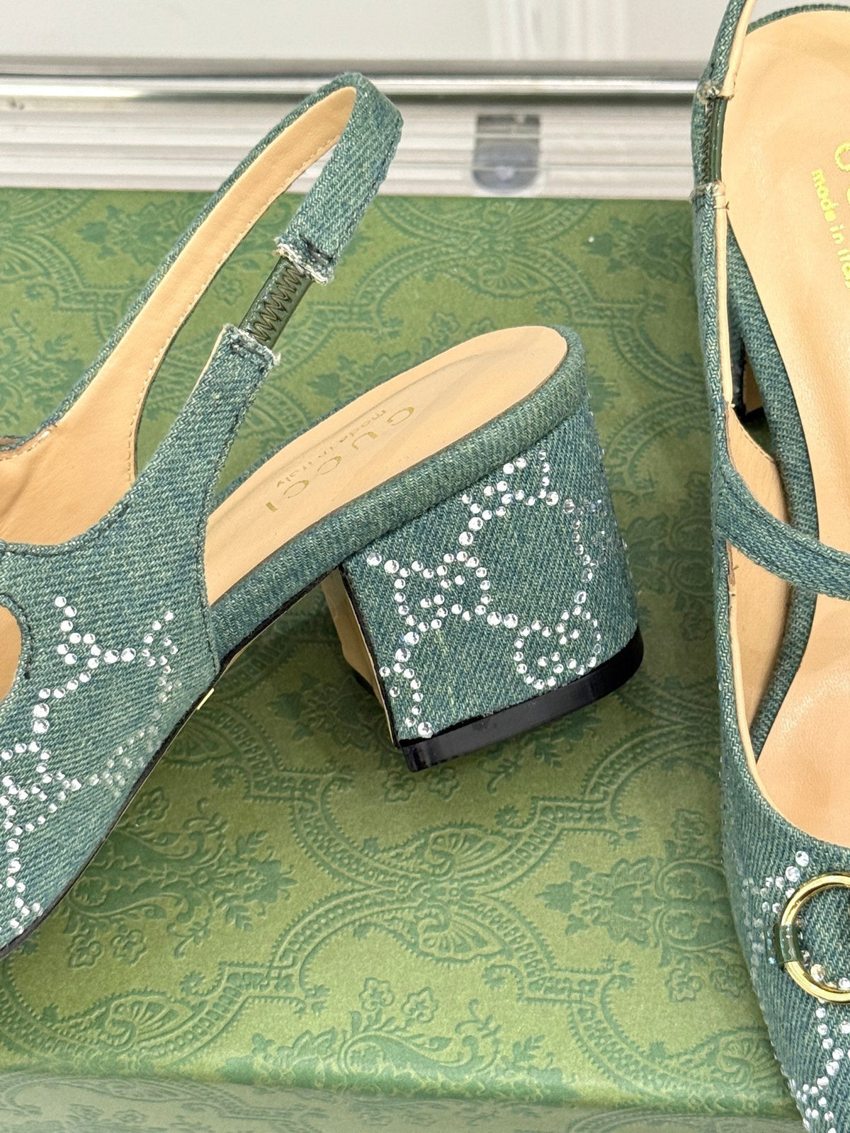 GC Horsebit Slingback Pump Muted Teal Green Denim 412735