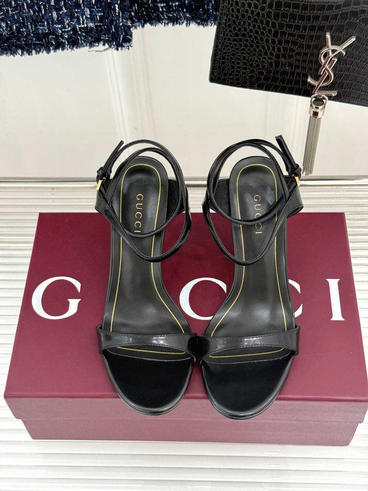 GG Castello Sandals 7.5cm Black Leather 886486