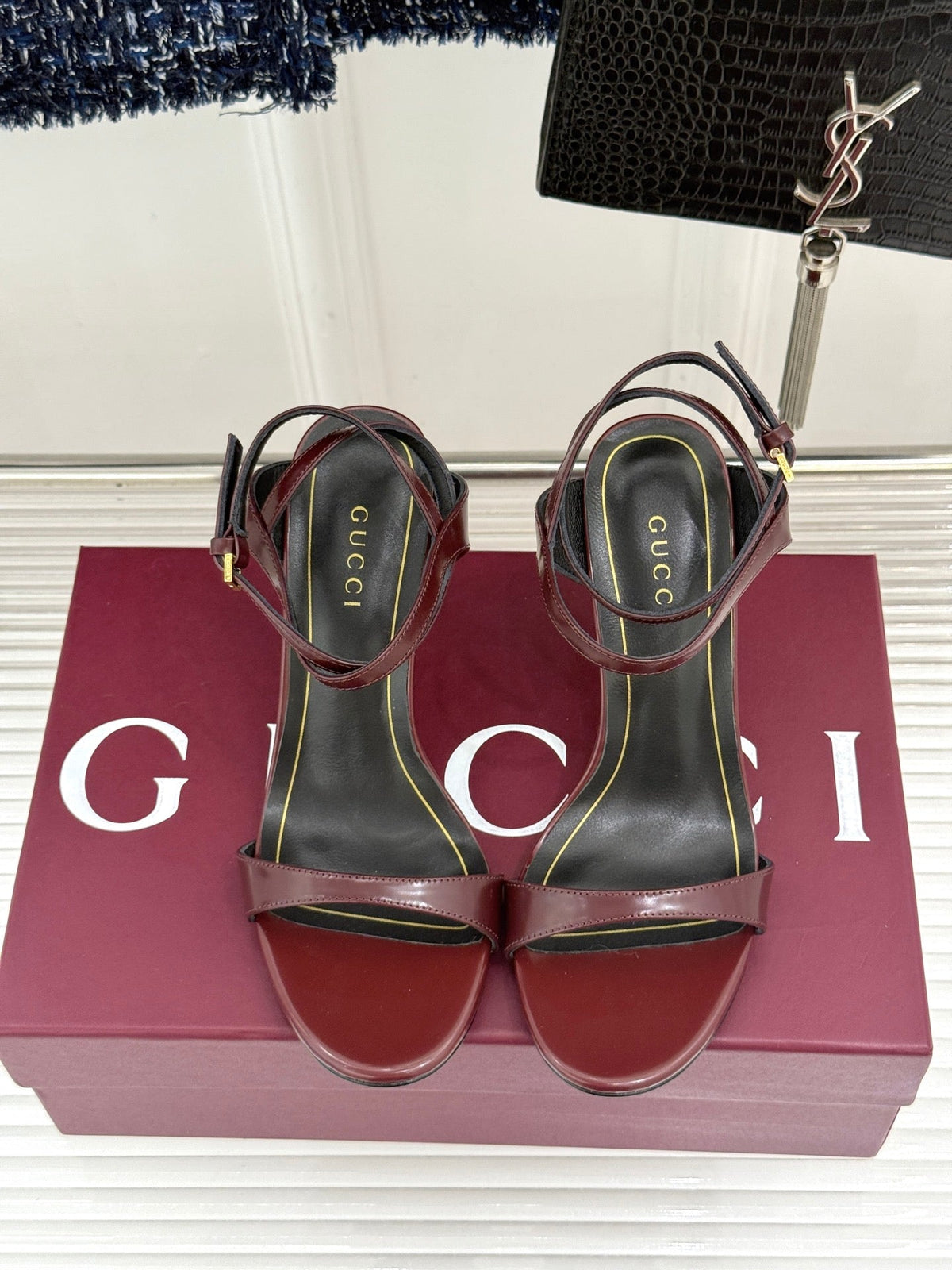 GG Castello Sandals 7.5cm Burgundy Leather 886482