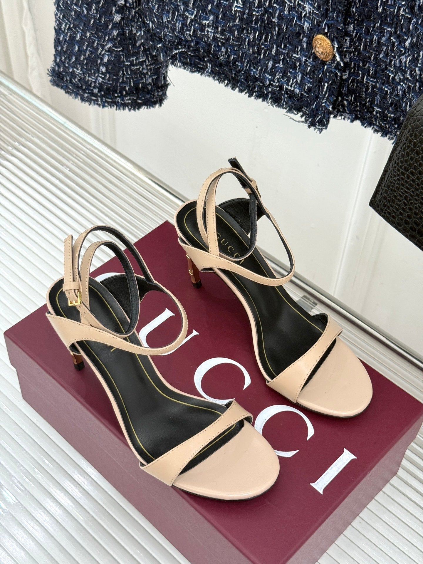 GG Castello Sandals 7.5cm Beige Leather 886483