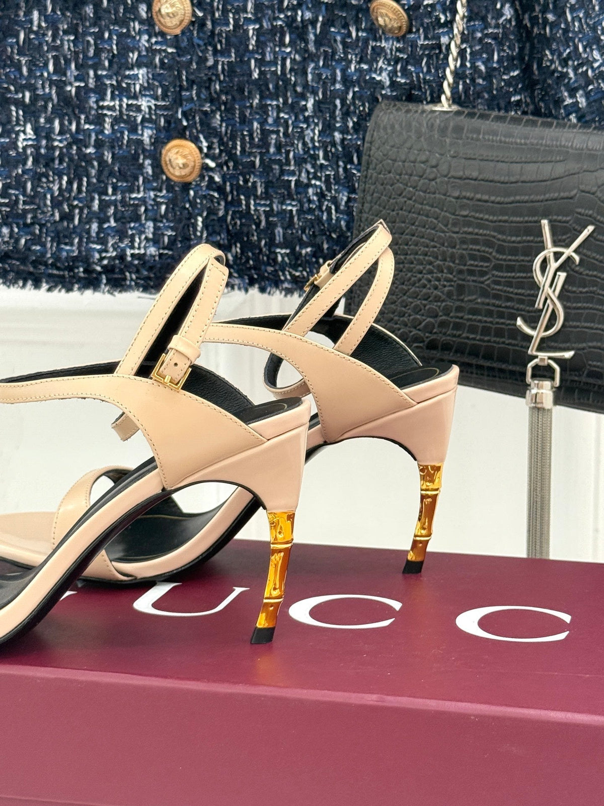 GG Castello Sandals 7.5cm Beige Leather 886483