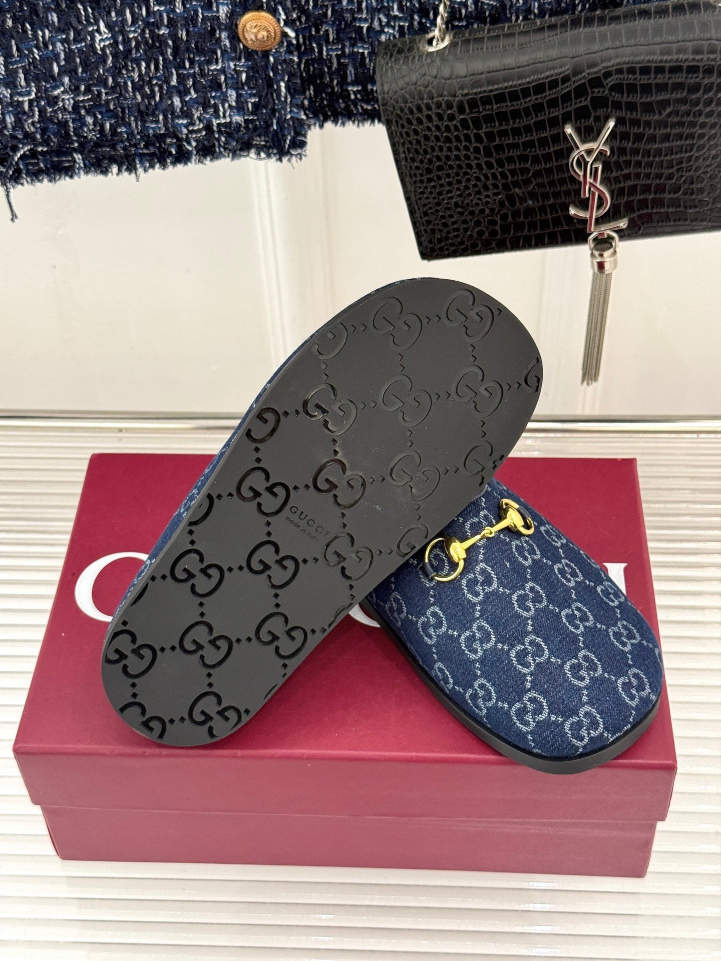 GG Mule With Horsebit Dark Blue Canvas 905744