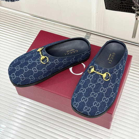 GG Mule With Horsebit Dark Blue Canvas 905744