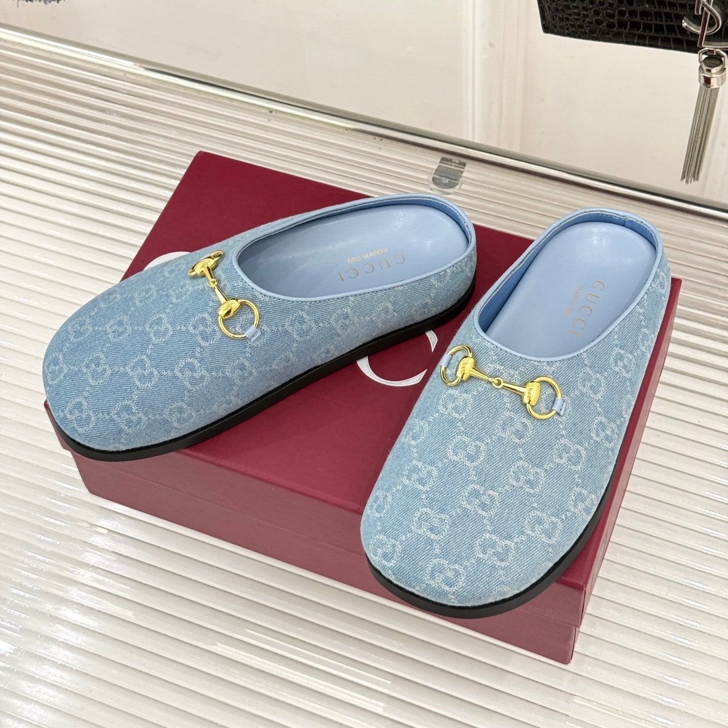 GG Mule With Horsebit Blue Canvas 905745