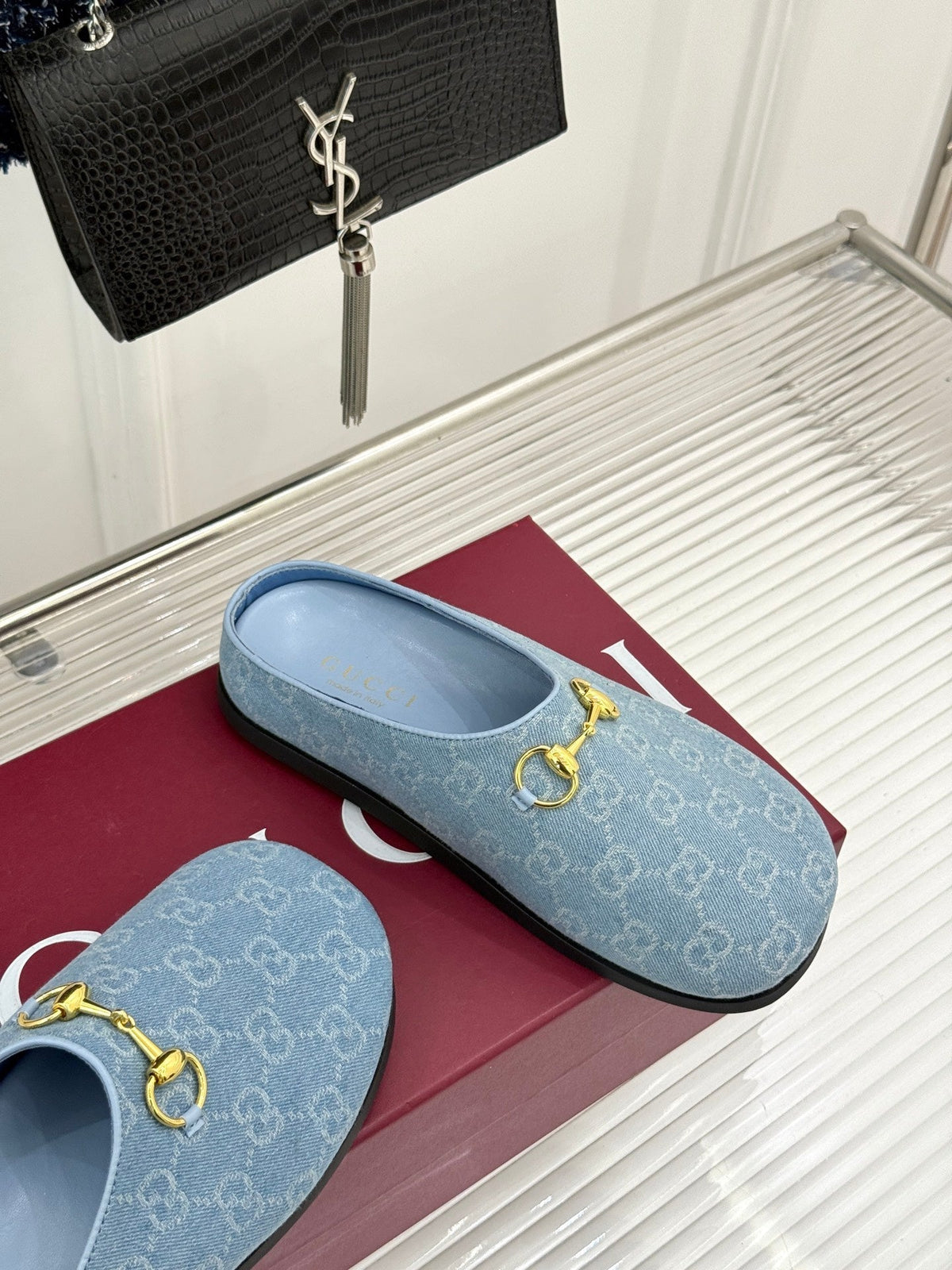 GG Mule With Horsebit Blue Canvas 905745