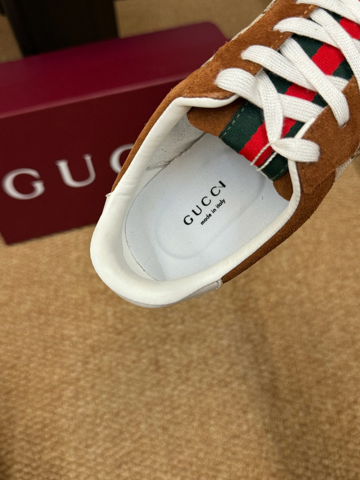 GG 26s Shift Sneakers Brown Suede Canvas 691475