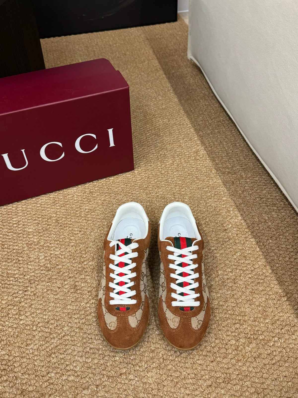 GG 26s Shift Sneakers Brown Suede Canvas 691475