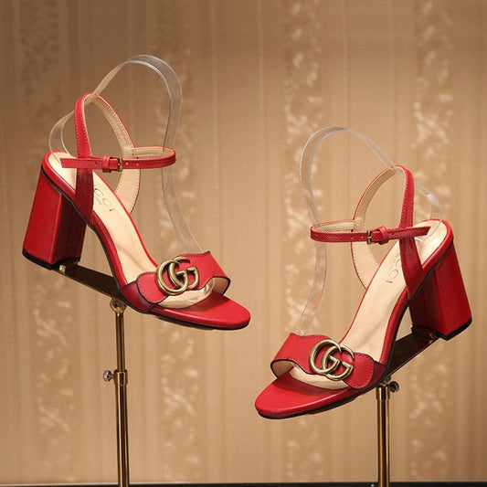 GG Marmont Ankle Strap Sandal 8cm Red Sheepskin 342565