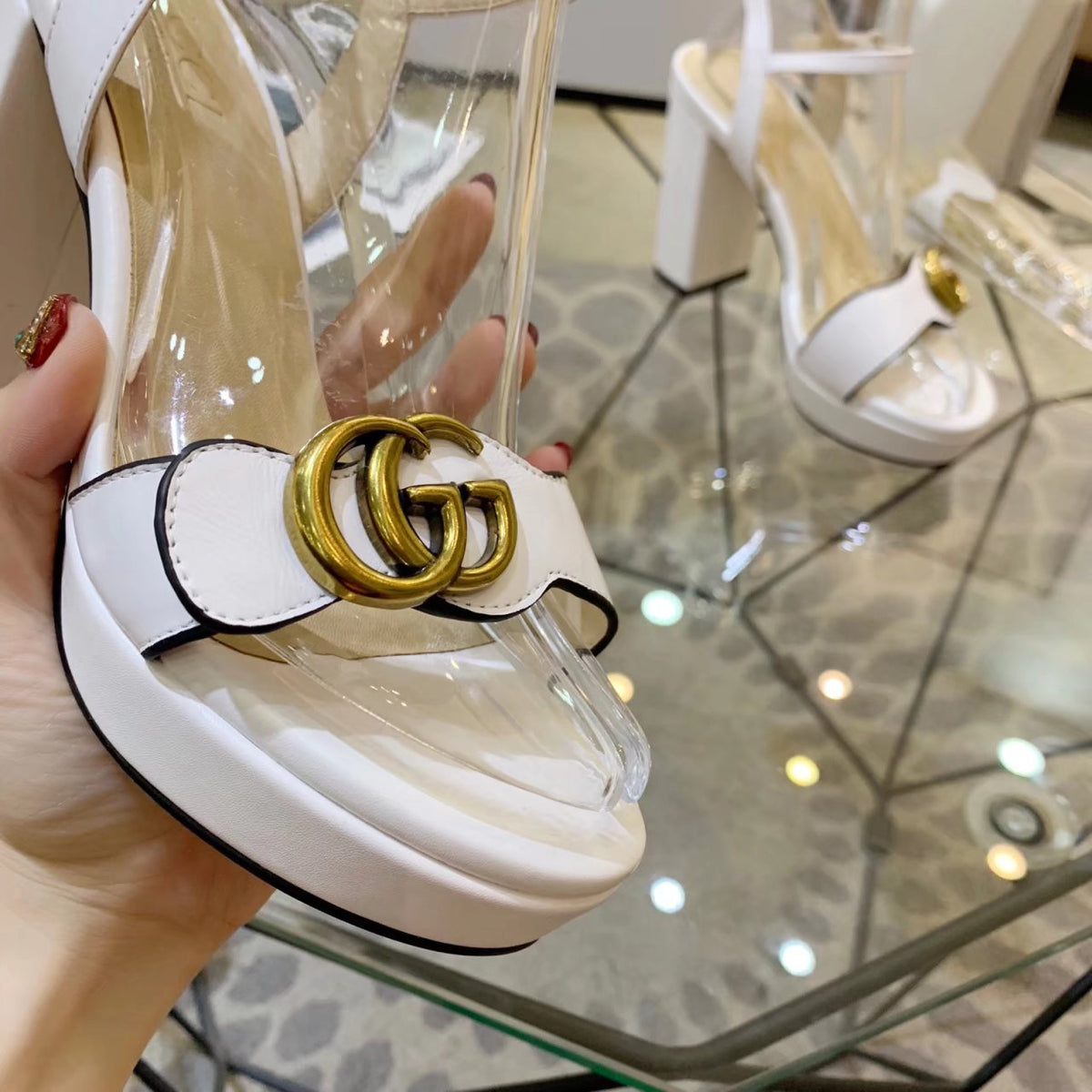 GG 26s Marmont Sandals 10cm Sandals White Leather 926705