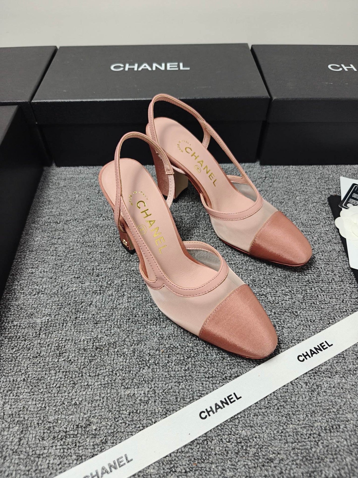 CC 26s Slingback 9.5cm Pink Mesh Fabric Sheepskin 681988