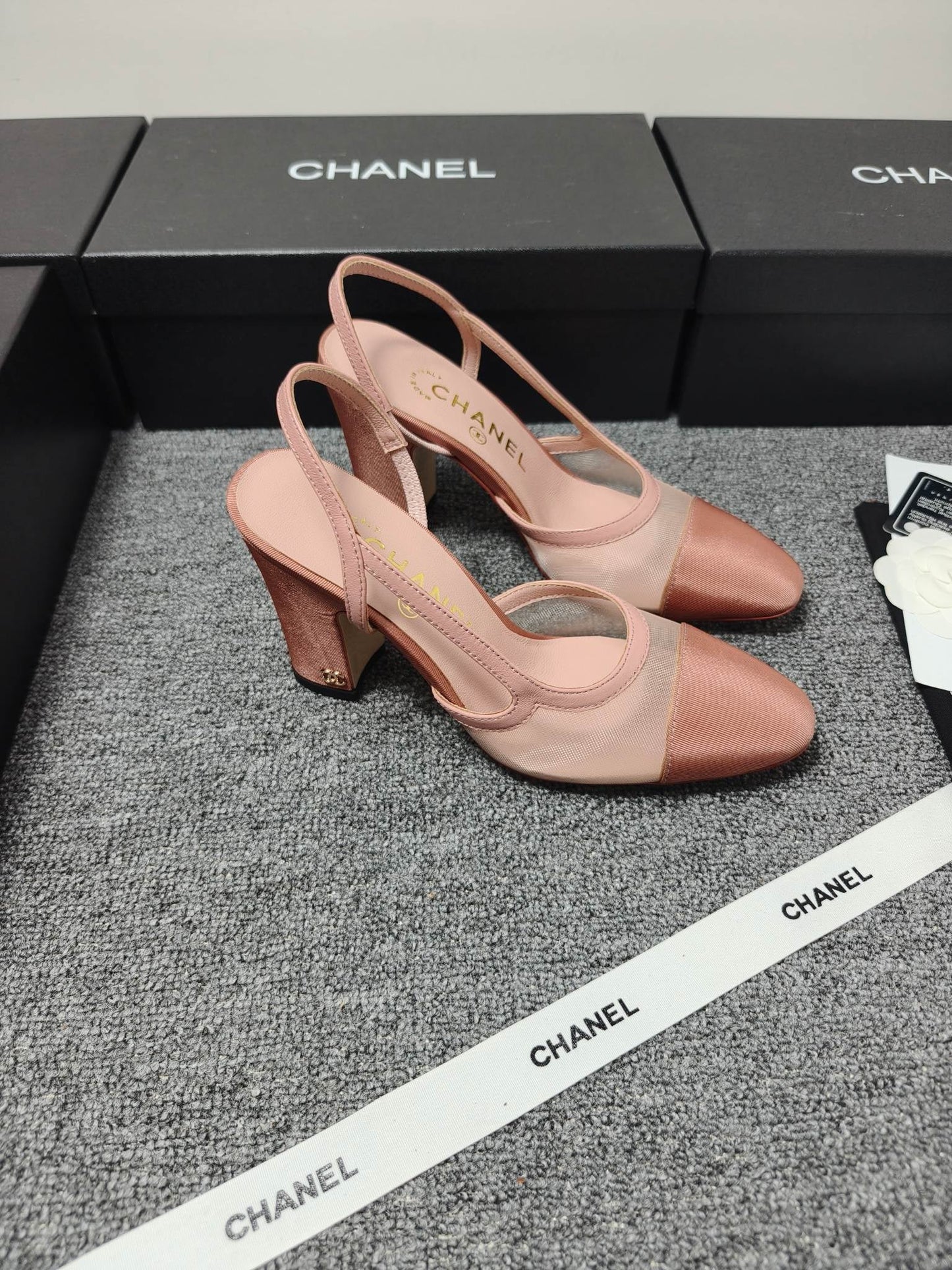 CC 26s Slingback 9.5cm Pink Mesh Fabric Sheepskin 681988