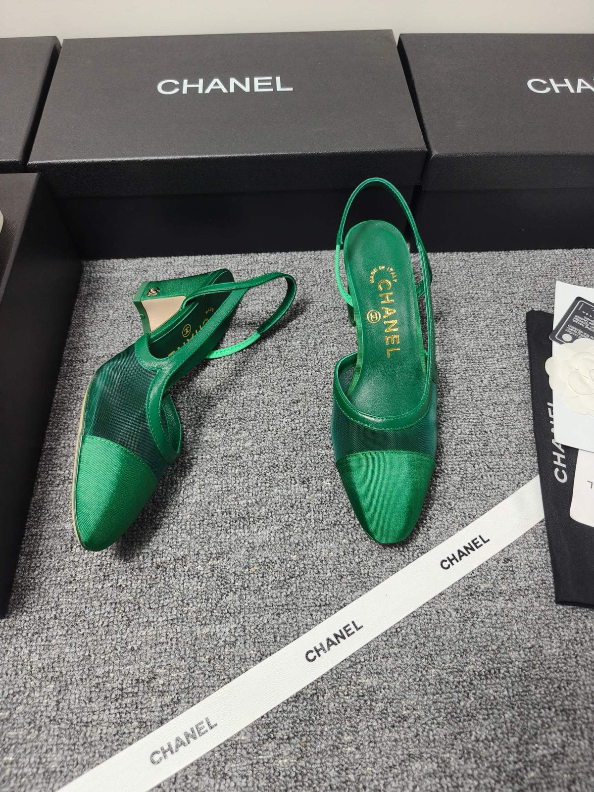 CC 26s Slingback 6.5cm Green Mesh Fabric Sheepskin 681993