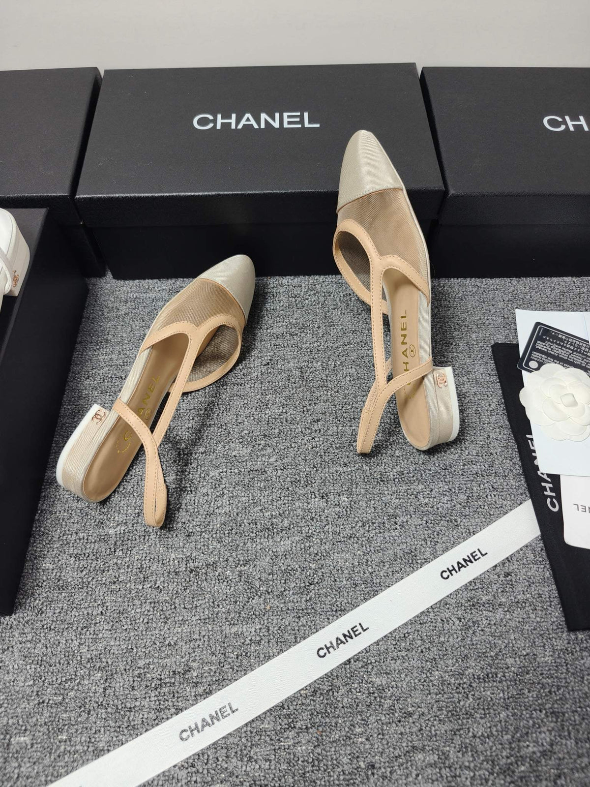 CC 26s Slingback Beige Mesh Fabric Sheepskin 682001