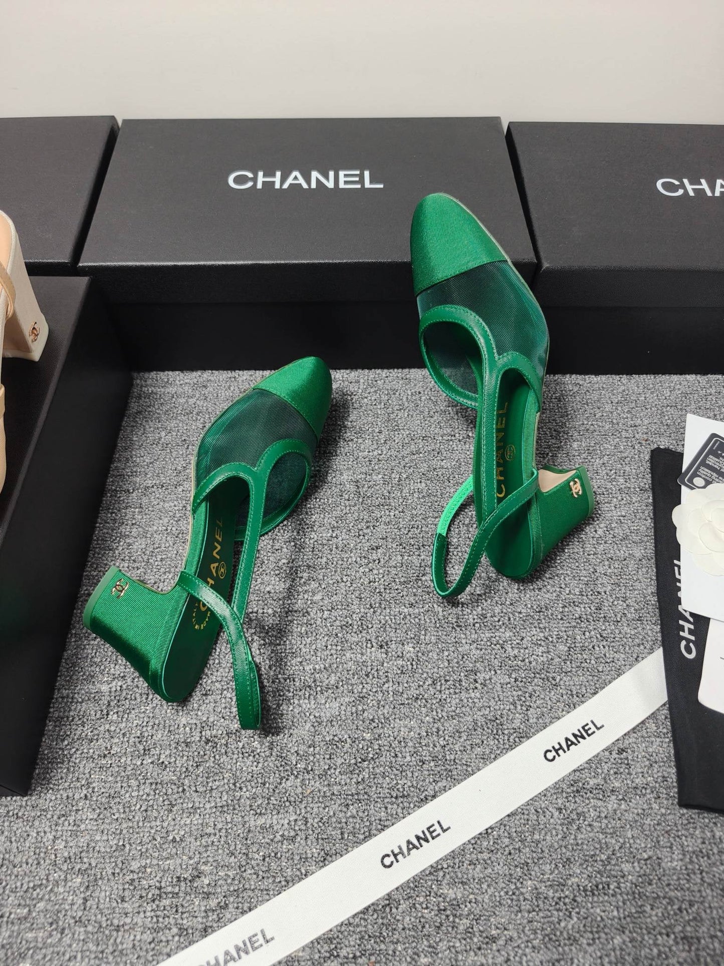 CC 26s Slingback 6.5cm Green Mesh Fabric Sheepskin 681993