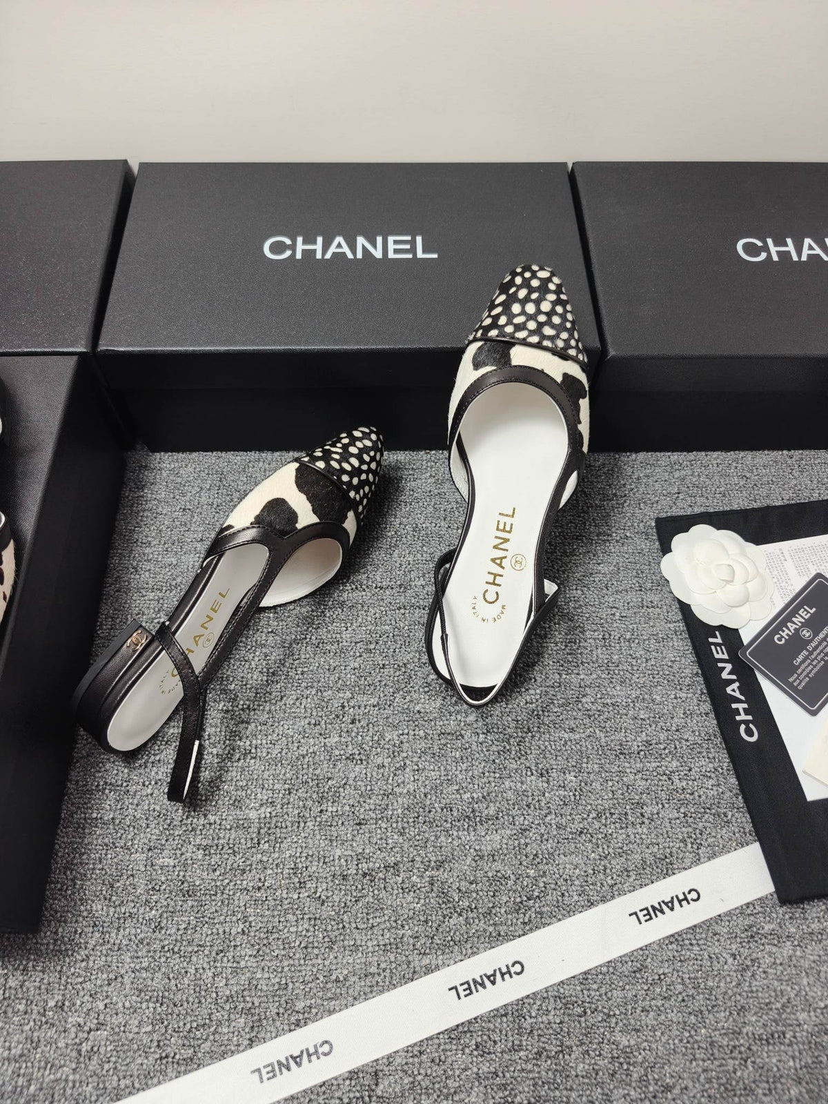 CC SS 2026 Slingbacks Flat White Black Calfskin Lambskin