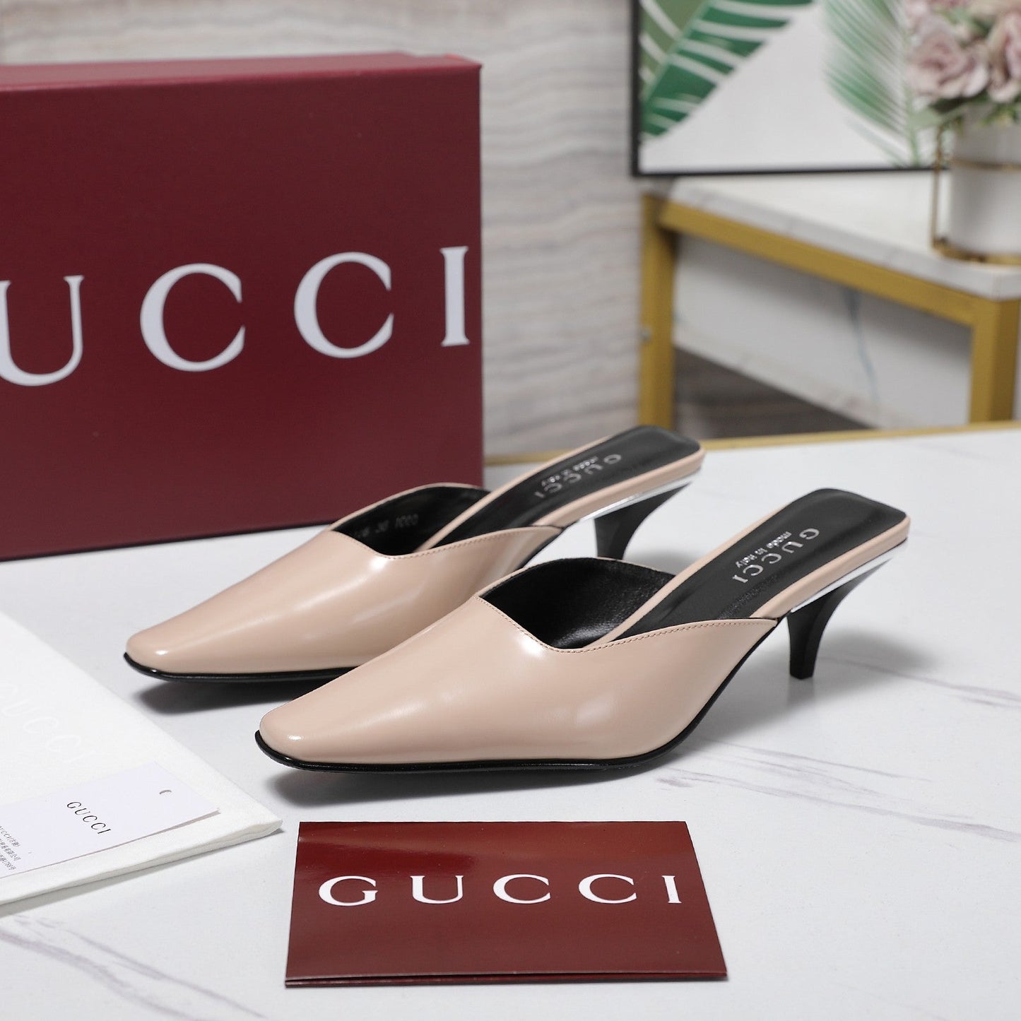 GG 26ss High Heel Mule 60 Light Beige Sheepskin 601085