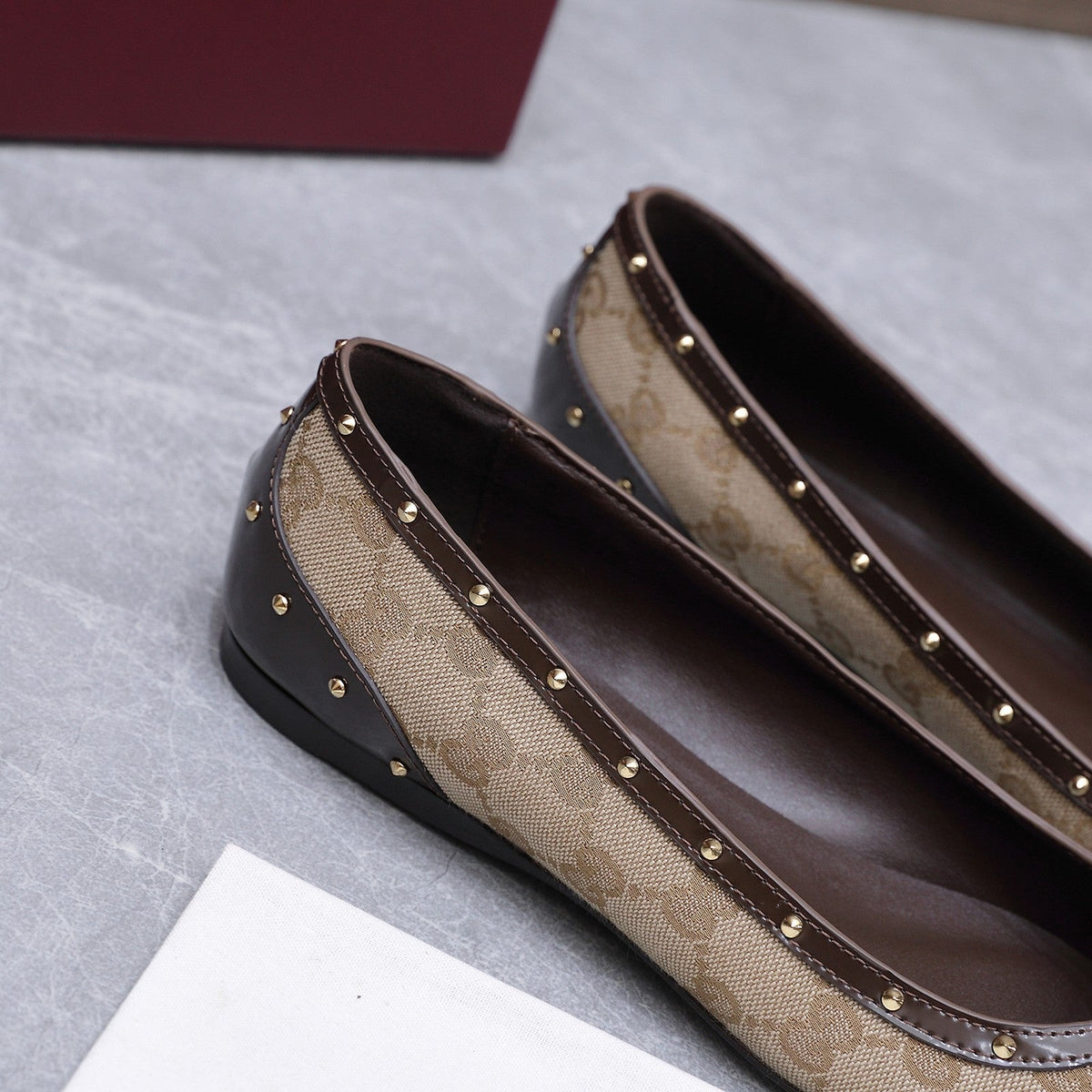 GG Savoy Ballerina Beige Brown Denim Leather 864281