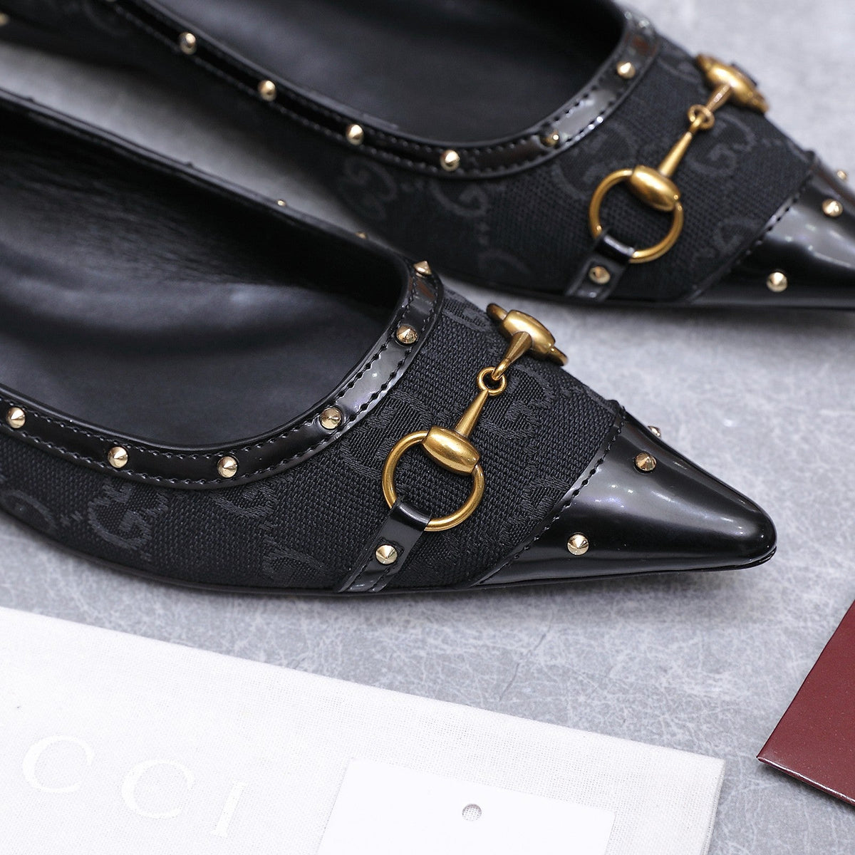 GG Savoy Ballerina Black Velvet Leather 864283