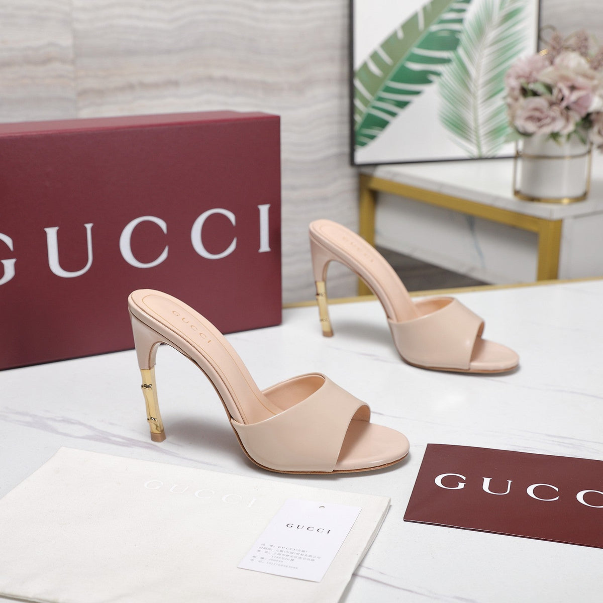 GG 26s Slide 5.5 With Bamboo Motif Light Pink Lambskin 961213