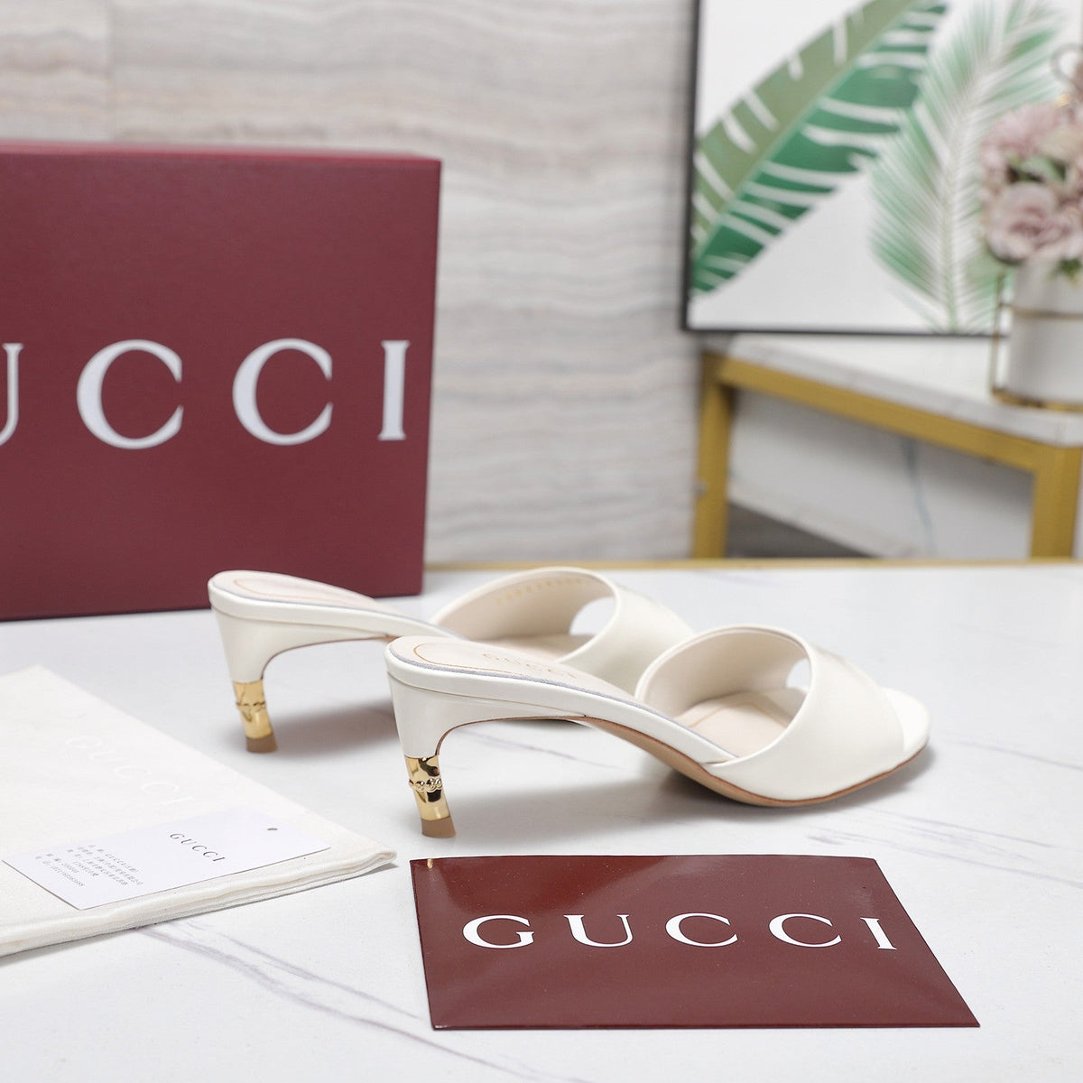 GG 26s Slide 5.5 With Bamboo Motif White Lambskin 961220