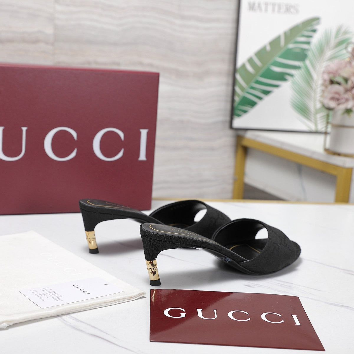GG 26s Slide 5.5 With Bamboo Motif Black Canvas 961227