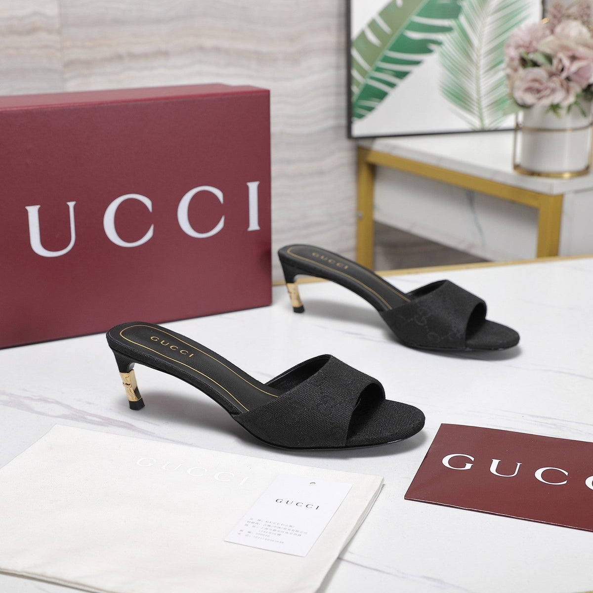 GG 26s Slide 5.5 With Bamboo Motif Black Canvas 961227