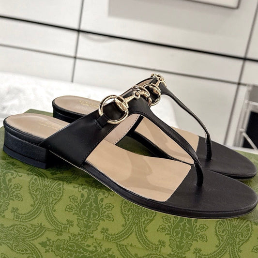 GC Horsebit Thong Sandals Black Leather 292477