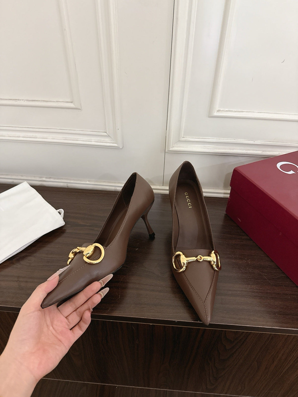 GG Boulevard Pumps 7.5cm Coffee Leather 888852