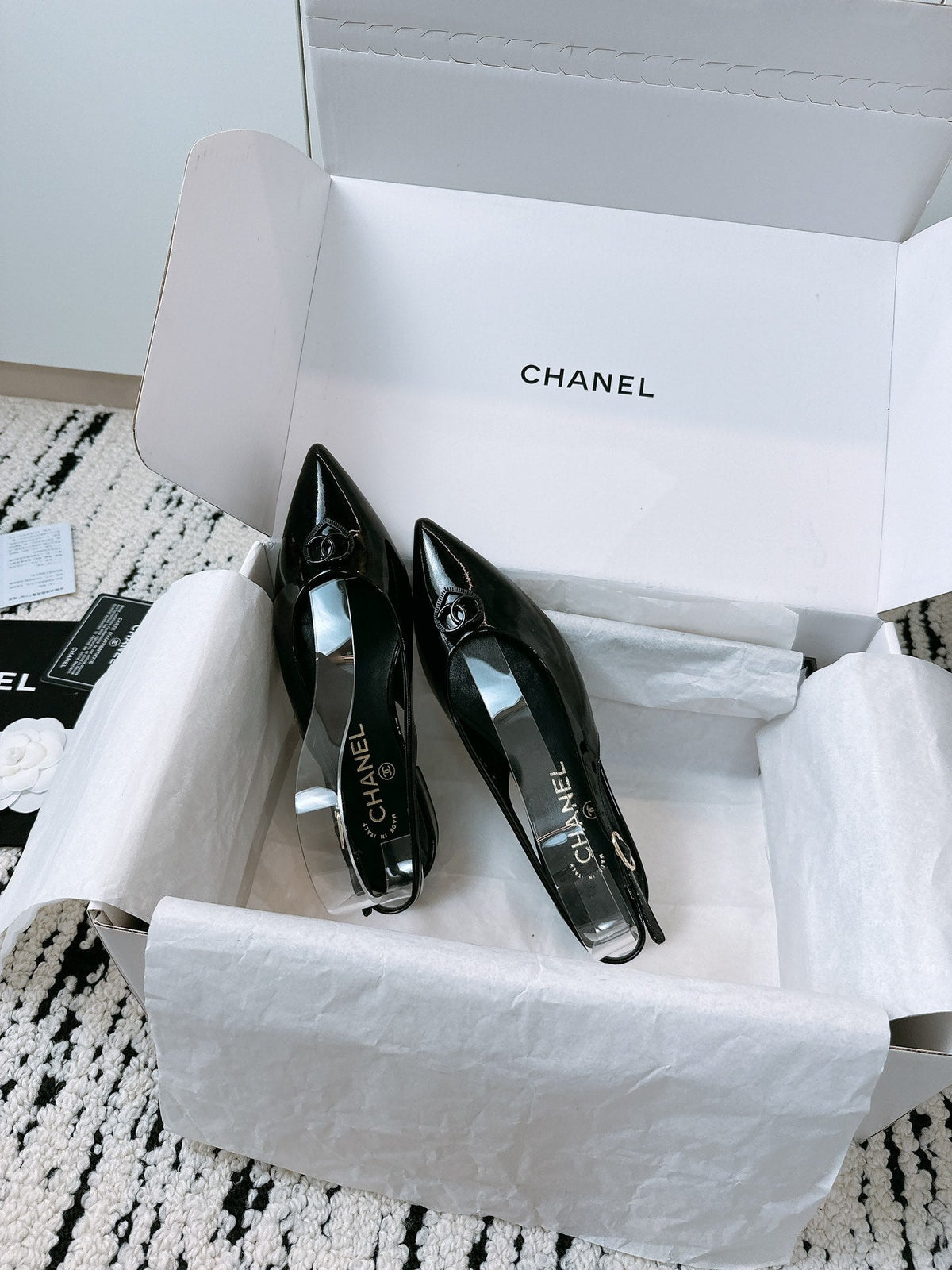 CC Slinback Flats In Black Glossy Lambskin 144671