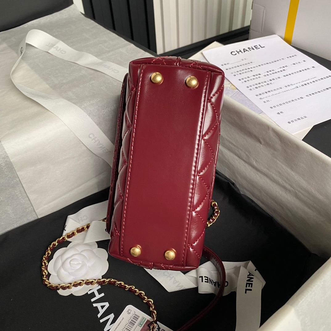 CC 24A Coco Handle Mini 19cm Burgundy Patent Calfskin Gold Hardware